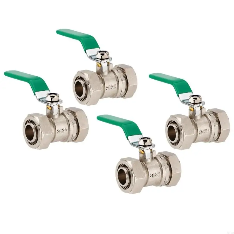 4Pcs Manual Ball Valves Set Air Line Fittings with Compression Extended Green Lever Handles for Air and Water M4YD