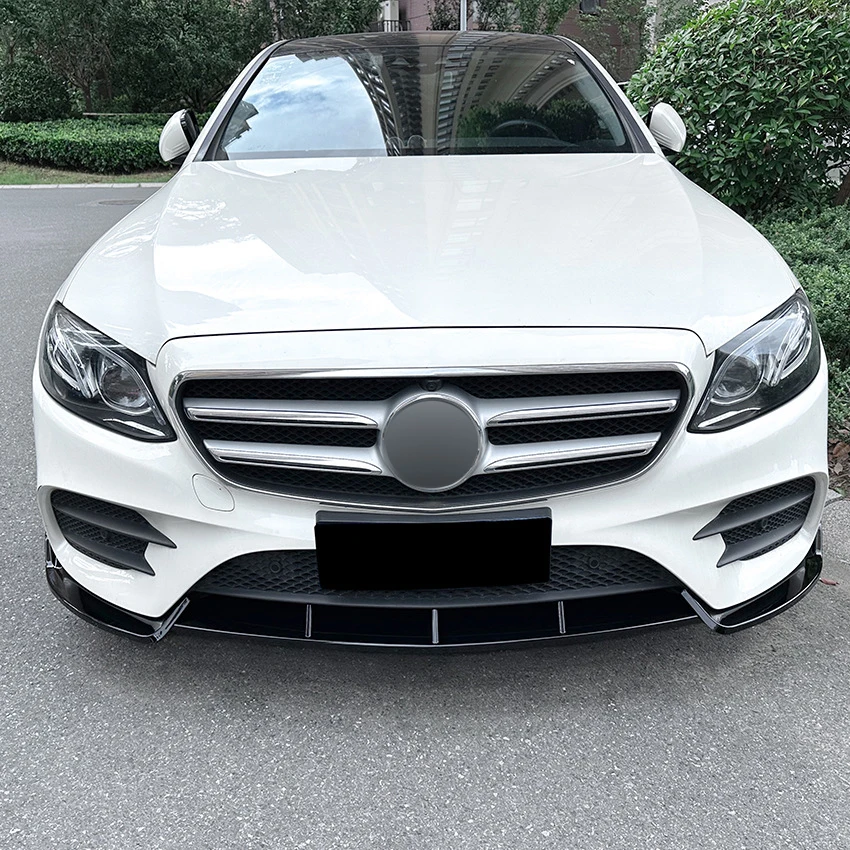 Car Front Spoiler Bumper Lip For Mercedes-Benz E-Class W213 E260 E300 E43 AMG 2016-2020 Gloss Black Lower Blade Splitter