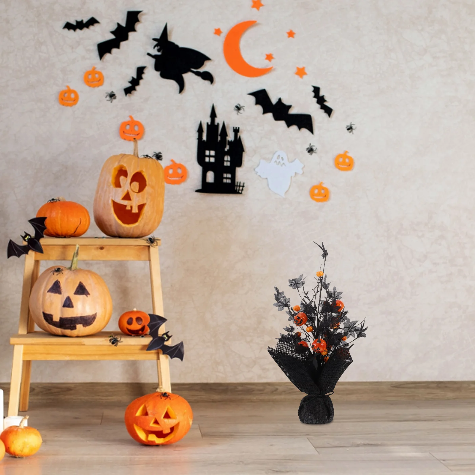 

Halloween Decorations Pumpkin Maple Leaf Artificial Tree Tabletop Decor for Indoor Outdoor Home Office Autumn Centerpiece