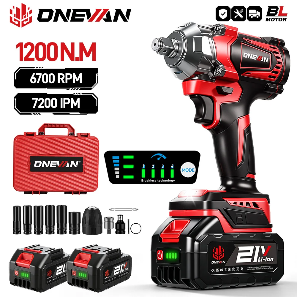 ONEVAN 21V Brushless Avvitatore Elettrico 1200 Nm Cordless Chiave Cacciavite Elettrico Strumento di Potere Per Makita 18V Batteria Spille