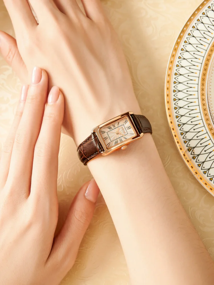 Julius-Relógio de quartzo japonês clássico feminino, relógio elegante da moda, pulseira de couro real, caixa de presente de aniversário retrô