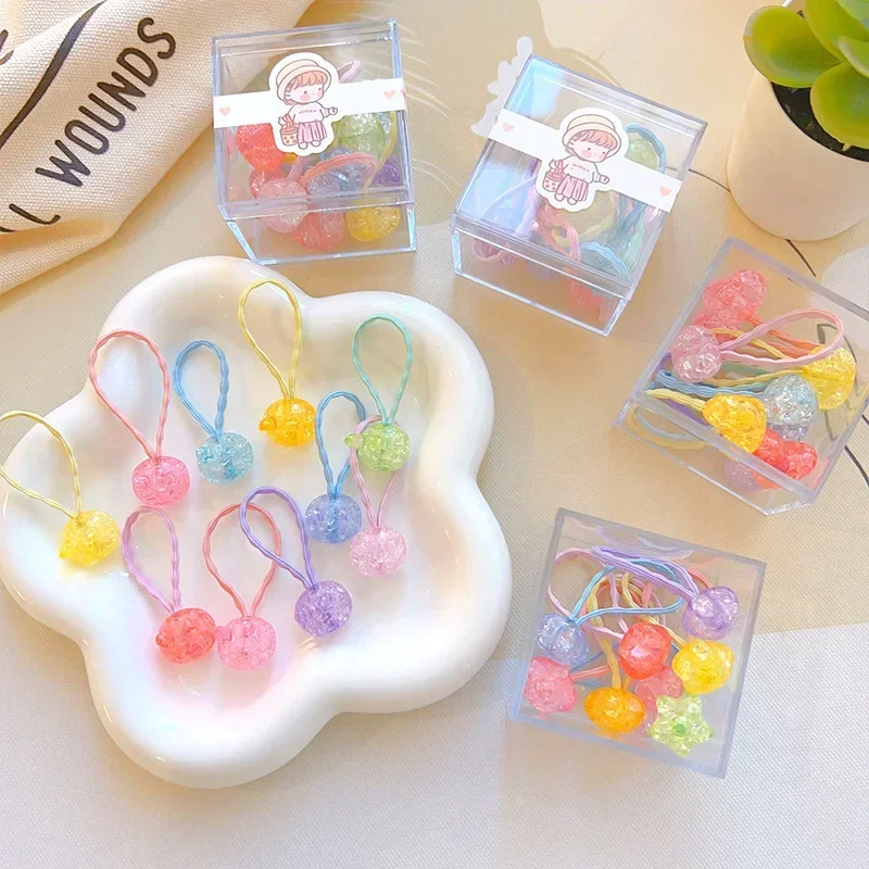 10pcs/box Cute Kids Girl Hairband Lovely Cartoon Candy Color Hair Roped for Children Girl Kawaii Kid Headwear Hair Accessories