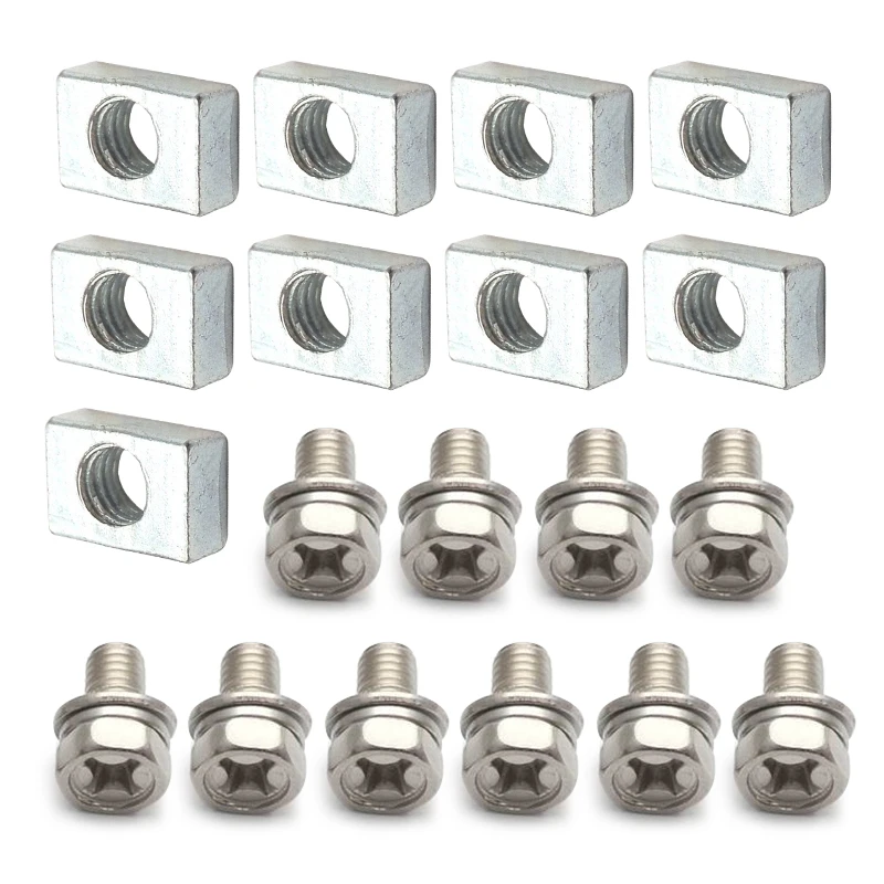 10 Sets Steel M6 Scooter Battery Terminal Hexagonal Bolt & Square Nut Silver