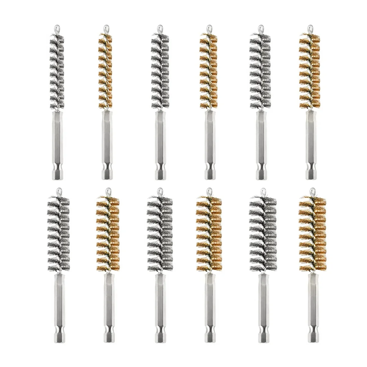 

12Pc Wire Bore Brush Bore Cleaning Brush Brush Set Stainless Steel Wire Twisted Brush for Drill Impact Driver in 6 Sizes