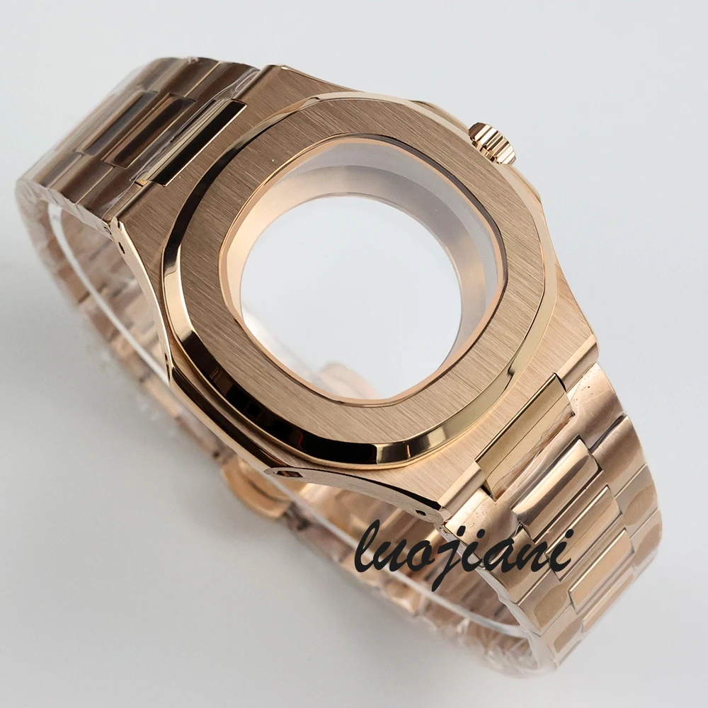 40mm PVD black/rose gold/silver watch case square and strap 316L steel sapphire for nautilus nh35 nh36 nh36 movement 29.8mm dial