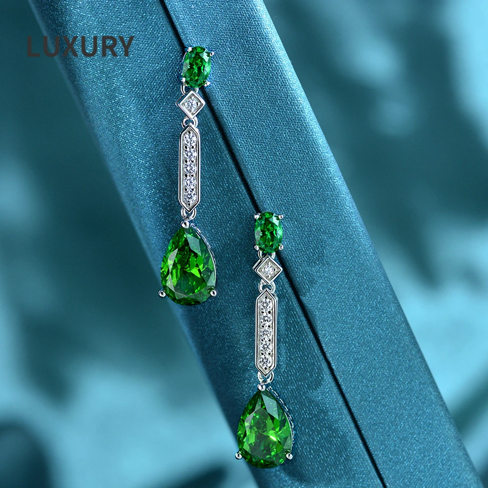 

Luxury 100%S925 Sterling Silver 8*12mm Emerald High Carbon Diamond Water Drop Rarrings For Women Gifts Fine Jewelry Hot Selling