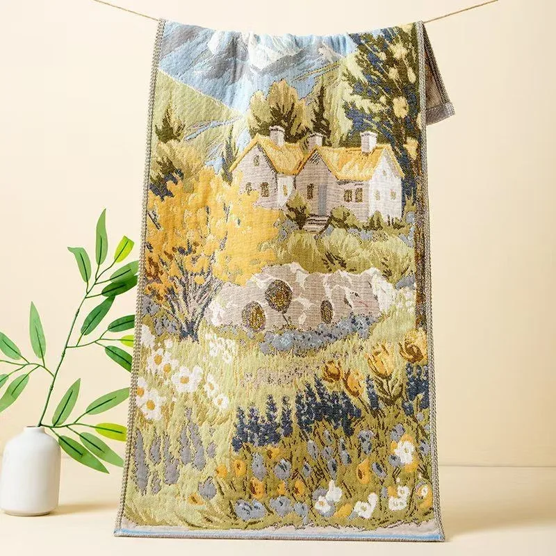 New Countryside Style Towel Pure Cotton Soft  Absorbent Painted Patten Style Gauze Face Towel Bathroom Lovely Face Towel ZI780