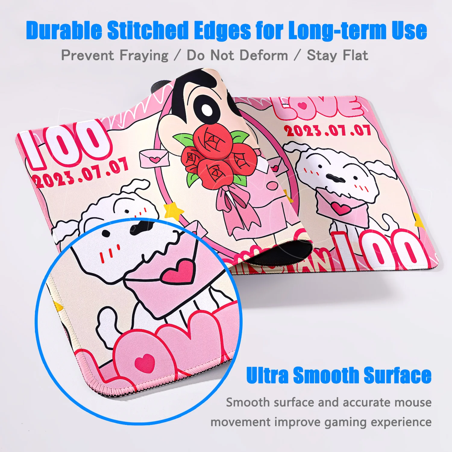 HD Print Pink Cartoon Crayon Shin-chans Mousepad 120x60cm Computer Gamers Stitch Edge Keyboard Table Mat XXXL Non-slip Mouse Pad