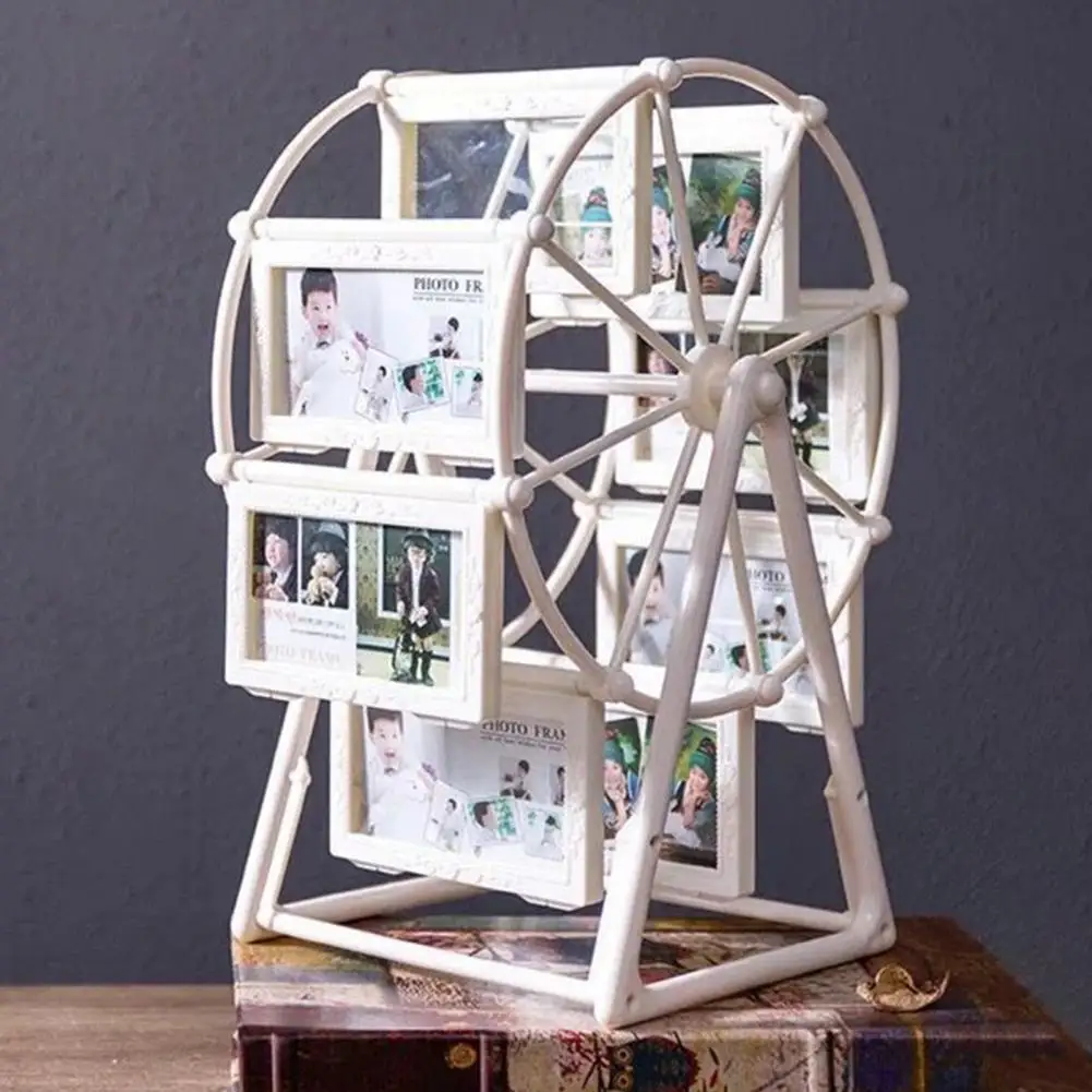 Vintage Photo Frame Rotating Ferris Wheel Photo Frame with 16 Vintage Embossed Picture Slots 360° Spin Bronze for Family