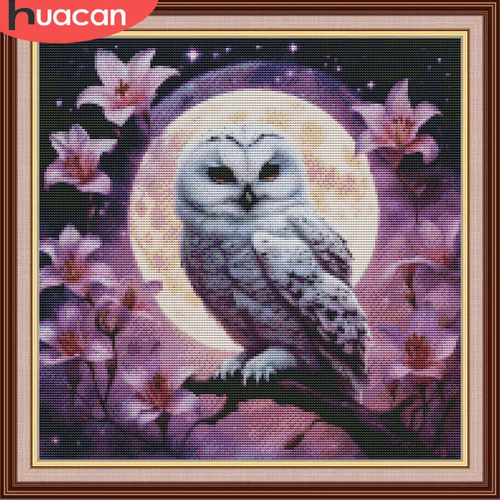 HUACAN – ensembles de couture de croix, hibou, broderie d'animaux, fleur de lys, fils Dmc, artisanat de loisirs, image murale imprimée de 11Ct