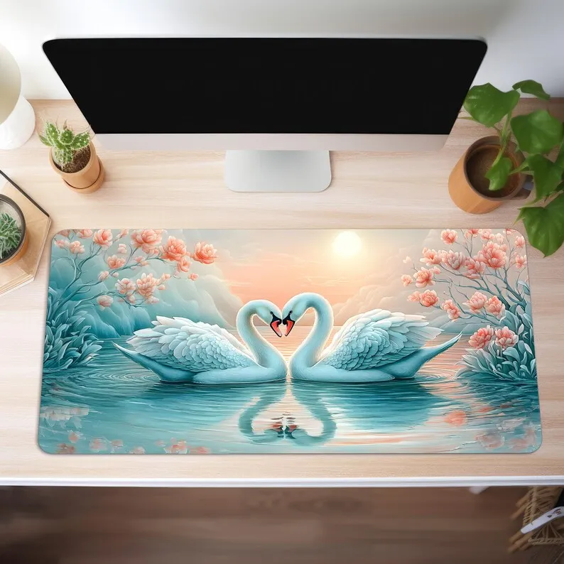 Swan Pattern Desk Mat,non-slip and Waterproof Gaming Mouse Pad, Office Gaming Table Decorative Mat,the Perfect Gift for Friends.