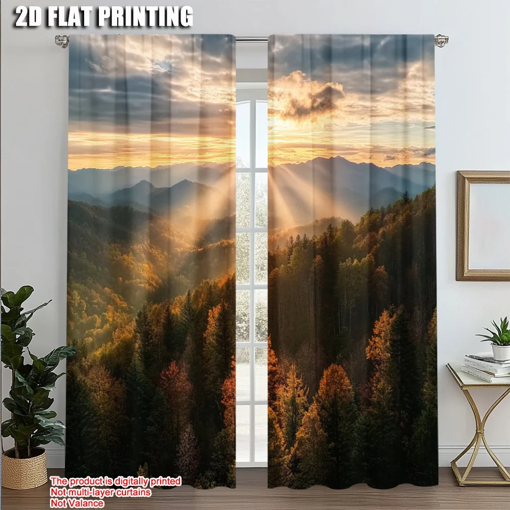 

2pcs, Pattern Curtains 2D print Autumn Sunrise Mountains Versatile Fabric (without rod) Gifts Ldeal for Bedroom, Kitchen, Office