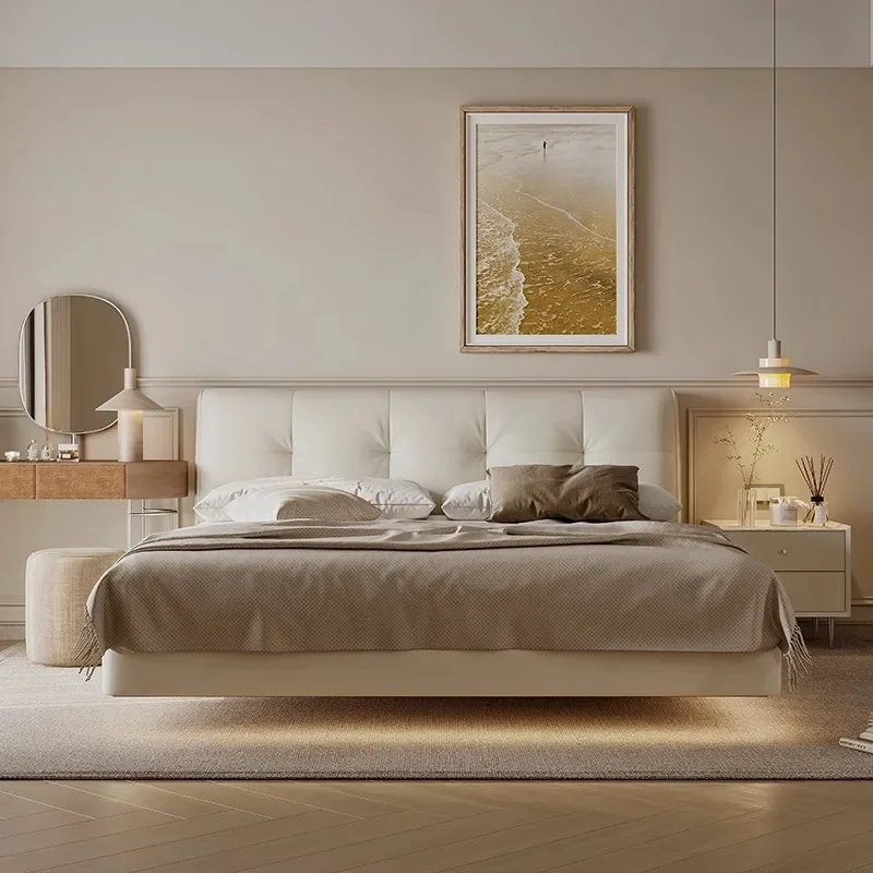 

Modern Simple Leather Soft Bed Bedroom Furniture Wedding Bed King/Queen Size Bedroom Furniture Light Luxury Designer Double Bed