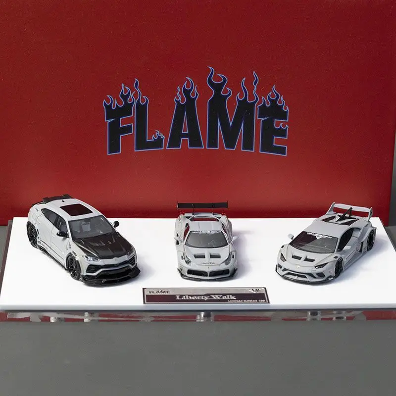 Auf Lager Flame 1:64 LP610 Hurricane URUS 458GT LBWK Battle Gray Dreifahrzeug-Set aus Kunstharz, Modellauto, Dekoration für Erwachsene, Jungenspielzeug