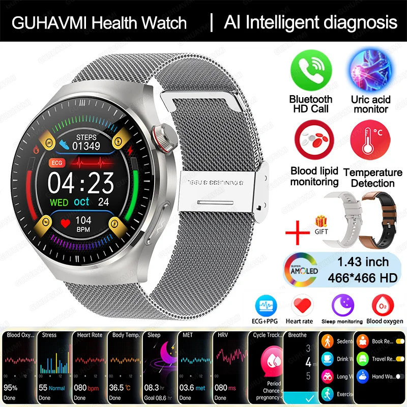 2025 Nieuwe slimme horloge van verpleegkwaliteit Bloedzuurstof Bloedlipide Urinezuur ECG + PPG Lichaamstemperatuur Bluetooth Oproep Gezondheid Smartwatch