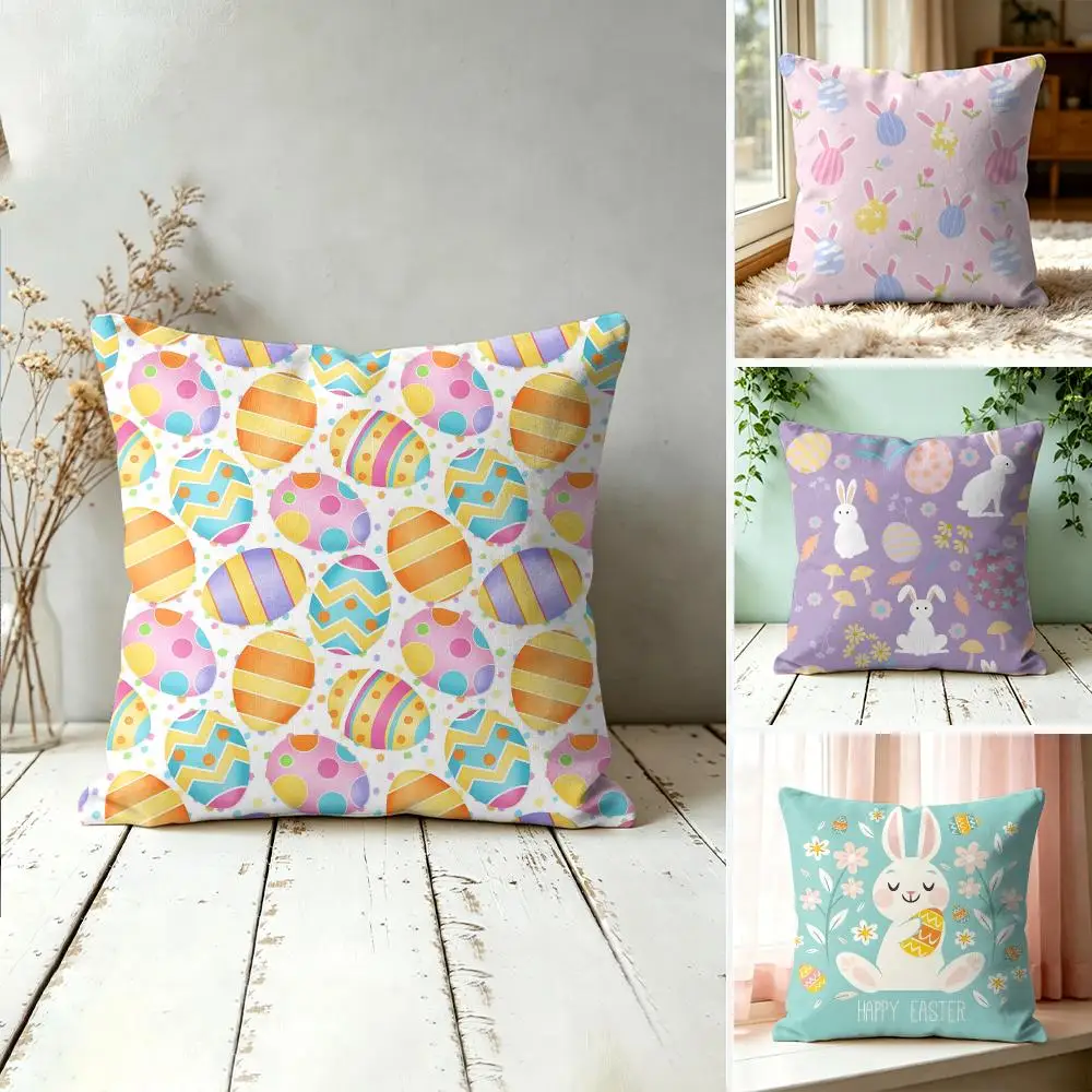 Easter Rabbit Egg Cartoon Cushion Cover Square Decorative Throw Pillow 40x40cm For Sofa Bedroom Living Room Home Decor