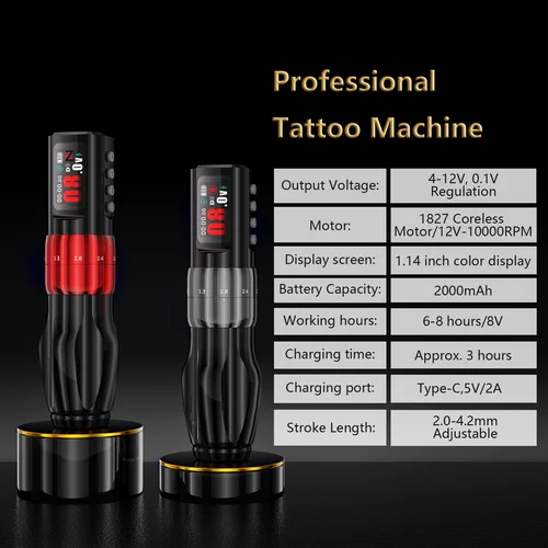 Imagen 2 del producto BIGWASP-máquina de tatuaje inalámbrica FK, carrera ajustable, 2,0-4,2mm, 2000mAh, pantalla OLED a Color, batería, pluma, Motor Sin Núcleo, pistola de tatuaje