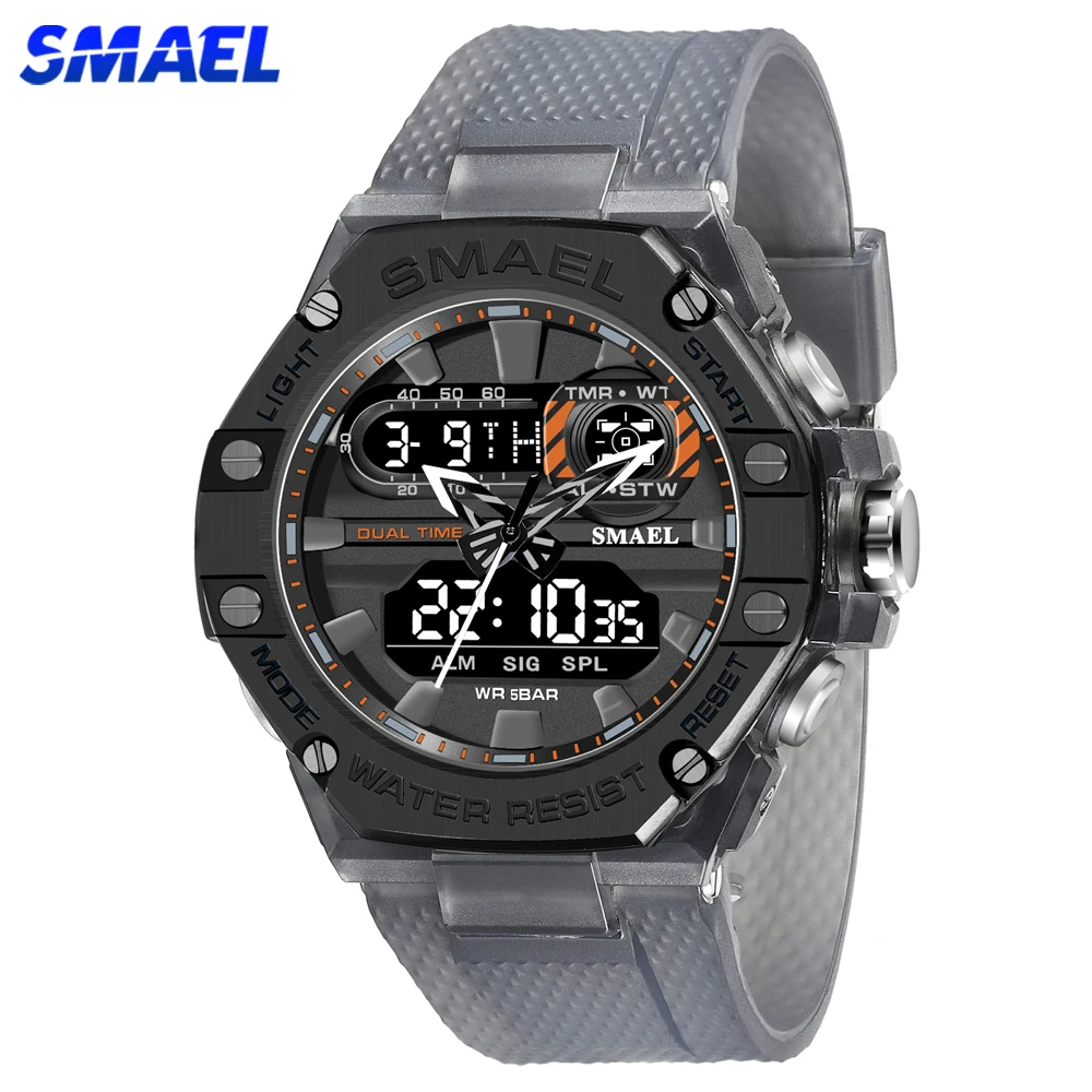 SMAEL Creative Sport Watch for Man Dual Time Led Light Student Watches Alarm 8066 Fashion Stopwatch Military Men\'s Wristwatch