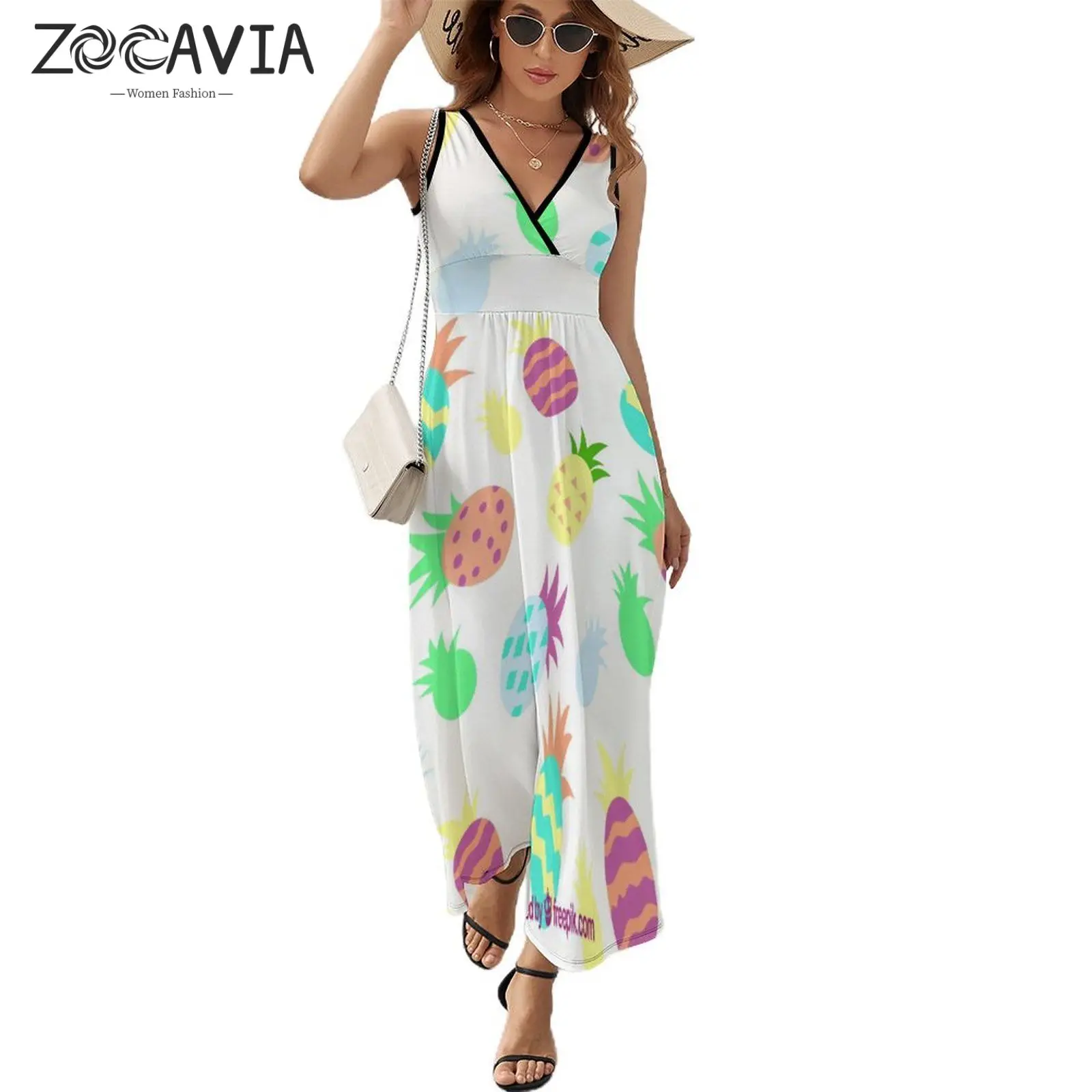 

Apple Pineapple Pattern Sexy Deep V-Neck Long Dress