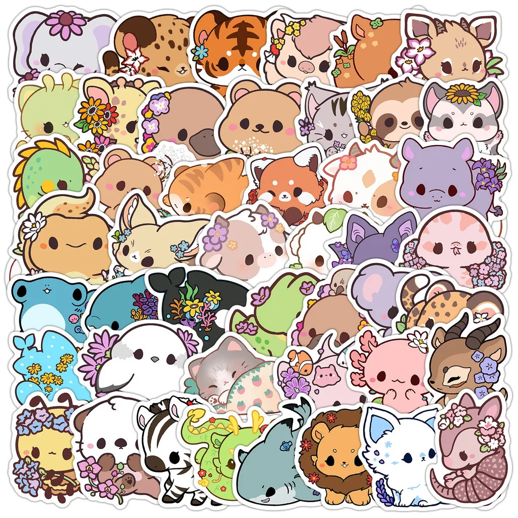 50PCS Cute Cartoon Animal Graffiti Stickers - Waterproof Decor for Water Cup & Computer(Anime Worlds Store)