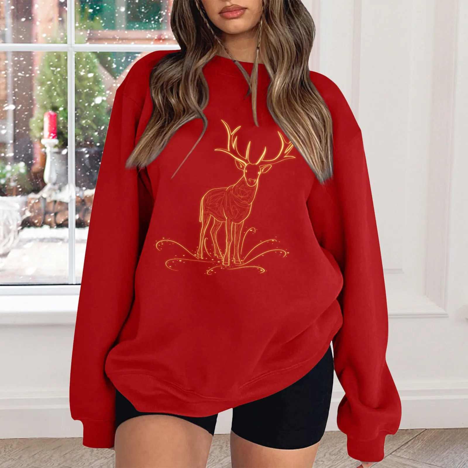 Christmas Reindeer Hoodie Womens Y2k Black Long Sleeve Sweatshirt Korean Oversize Sueter Vantage Sweater Solid Hooded Blouses