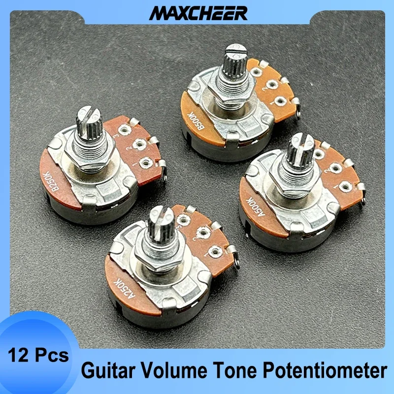 12Pcs A500K/B500K/A250K/B250K Electric Guitar 15mm/18mm Split Shaft Linear Taper Potentiometer Volume Tone Big Guitar Pot