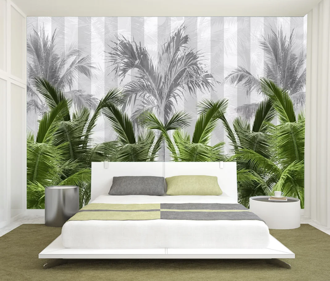 Customize any size mural Nordic modern Southeast Asian Leaf Golden lines of plants bedroom living room background wall wallpaper