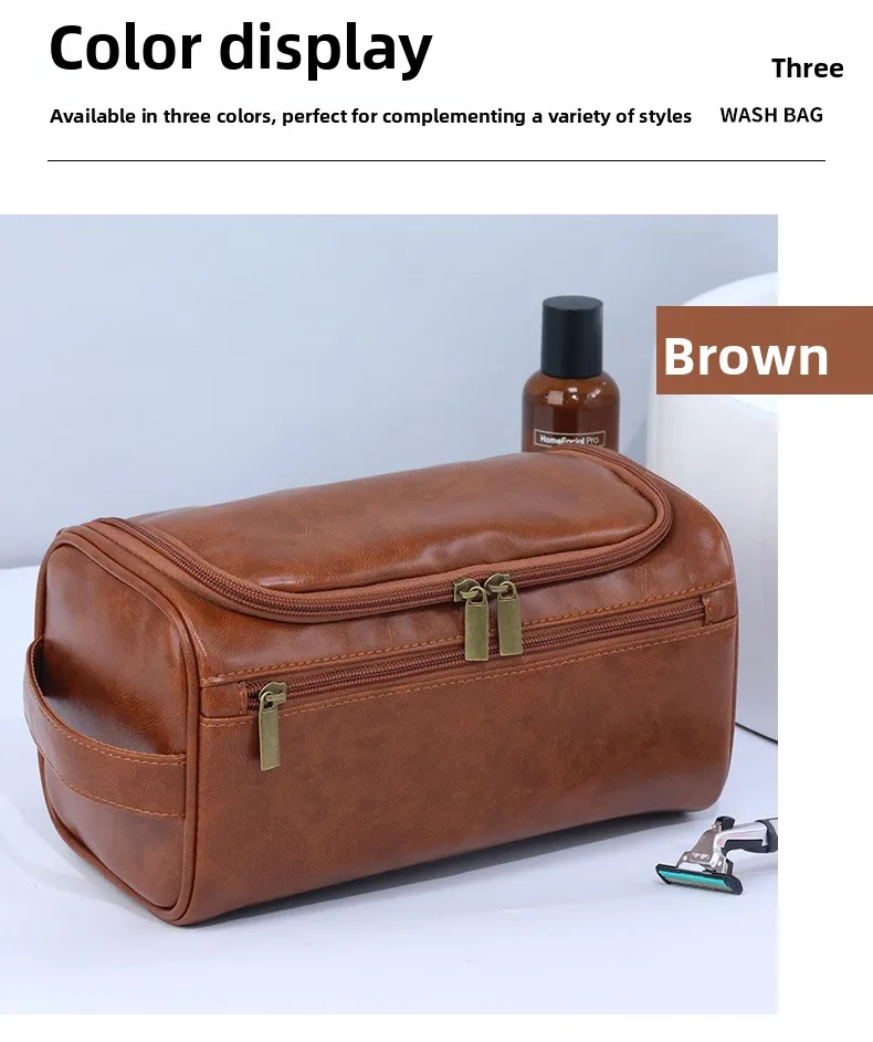 Herren PU Vintage Luxus-Kulturtasche, Reise-Essential, Business-Kosmetiktasche, Make-up-Etui, Herren-Hängeaufbewahrungsorganizer, Waschtaschen – Detail 9