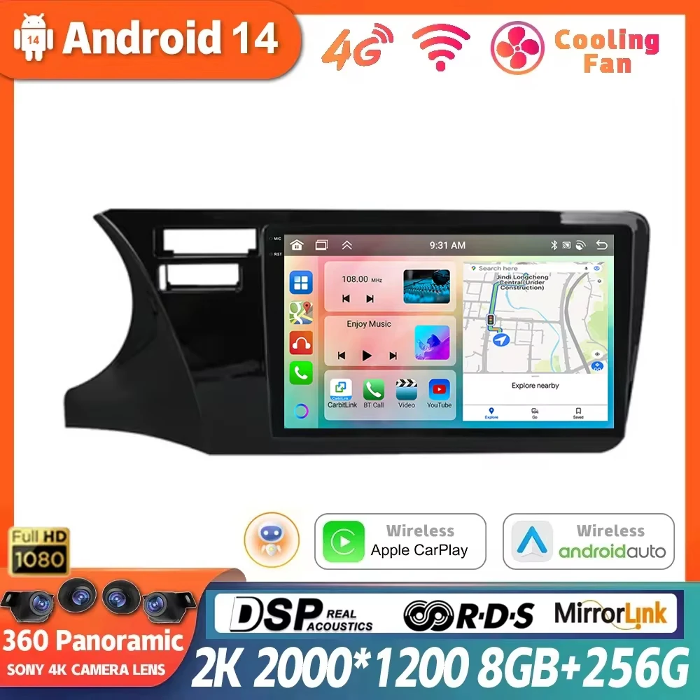 

For Honda City 2014 2015 2016 2017 Android 14 Car Radio Multimedia Video Player Navigation Stereo GPS Carplay Android Auto 4G