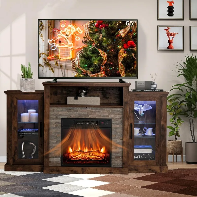 Electric Fireplace with Mantel, Fireplace TV Stand with LED Light for TV up to 65”, Entertainment Center w/APP Control, 16 Color