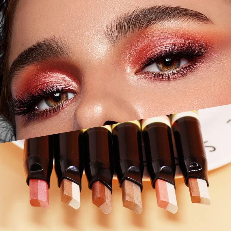 Barra de sombra de ojos gradual de dos colores, tono tierra brillante, acabado mate puro y brillante, suave y adecuado para un maquillaje de ojos encantador