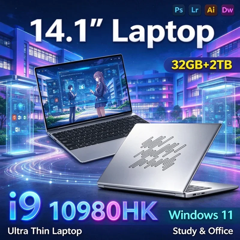 Ultra Thin Notebook 14.1'' Inch Intel I9-10980HK 32GB RAM 1TB/2TB SSD Windows 11 Laptop PC For Home Study Office Daily Work Use