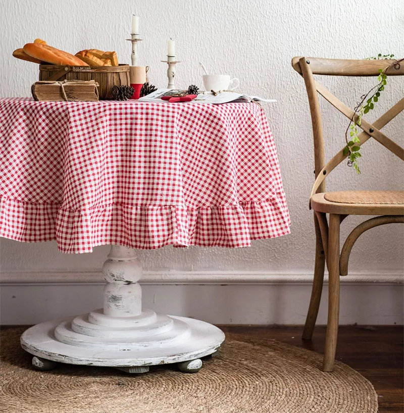 Plaid Ruffled Table Cloth Checkered Tablecloth Farmhouse Vintage Buffalo Plaid Decorative Table Cover for Dining Room Party