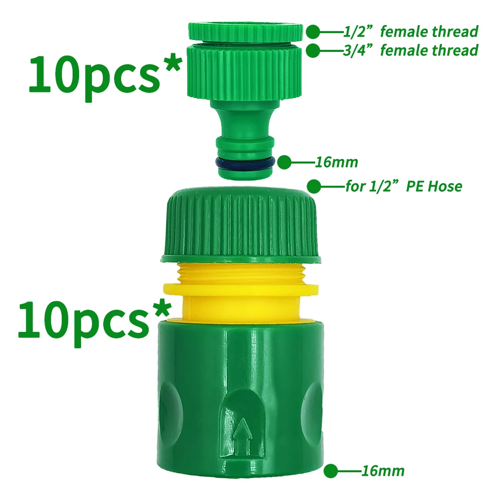 WUJIE-Raccord rapide pour tuyau d'arrosage de jardin, 1/2 pouce, 16mm, avec adaptateur 1/2 en effet et 3/4 pour réparation de serre