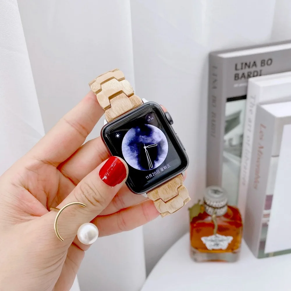Correa de madera para Apple Watch Ultra 49mm 10 42mm 46mm 9 8 7 45mm 41mm pulsera ligera y cómoda para Iwatch 6 5 4 SE Belt