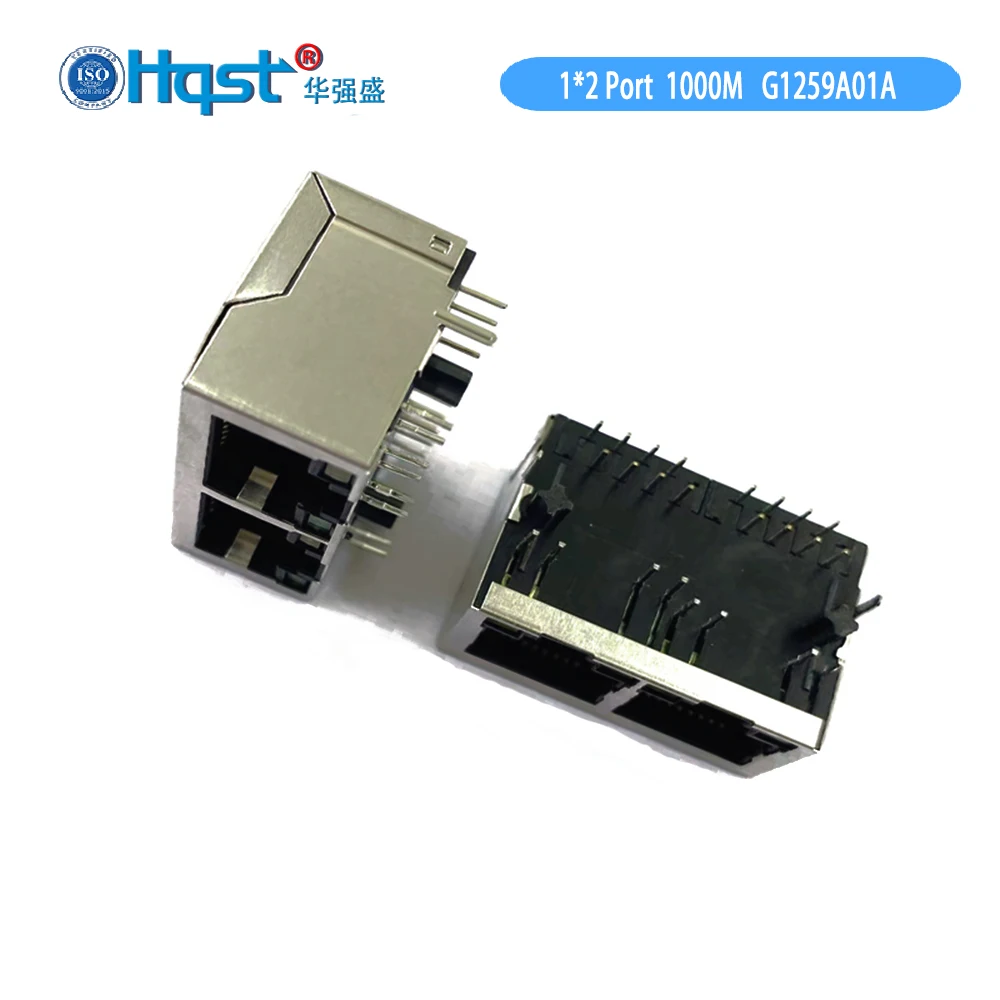 Hqst G1259A01A-GY Dual-port 10P10C RJ45 connector with 100/1000 Base-T magnetic module with LED and shielded shell