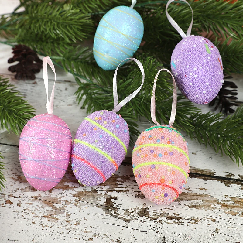 6Pc Colorful Foam Easter Eggs Hanging Pendant Ornament DIY Egg Tree Decor Happy Easter Party Decoration Home Favor Gift Supplies