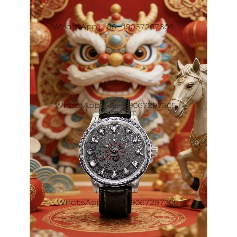 Hanfeng Zodiac Year of The Horse New Automatic Mechanical Watch Hour Watch Sterling Silver Micro-engraved Beast Head