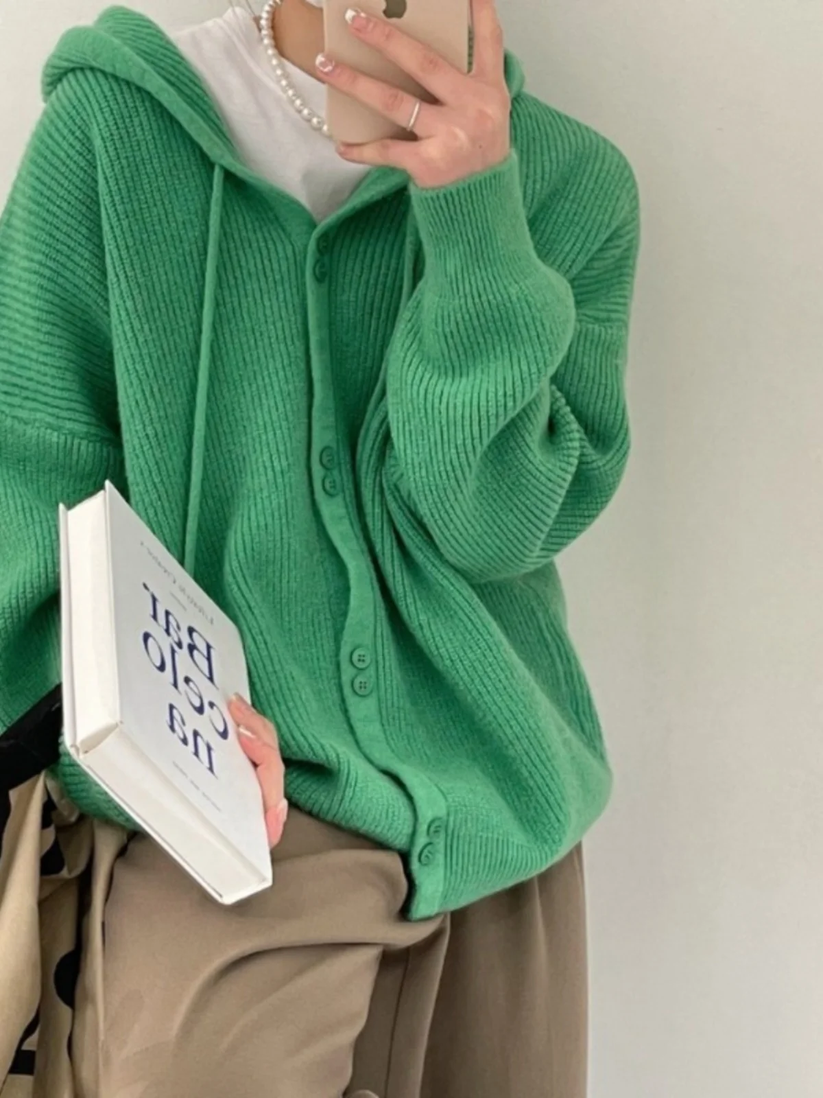 Spring Autumn Lazy Sle Knitted Open Cardigan Korean Pure Color Casual Versatile Hooded Long Sve ular Fem Outerwear