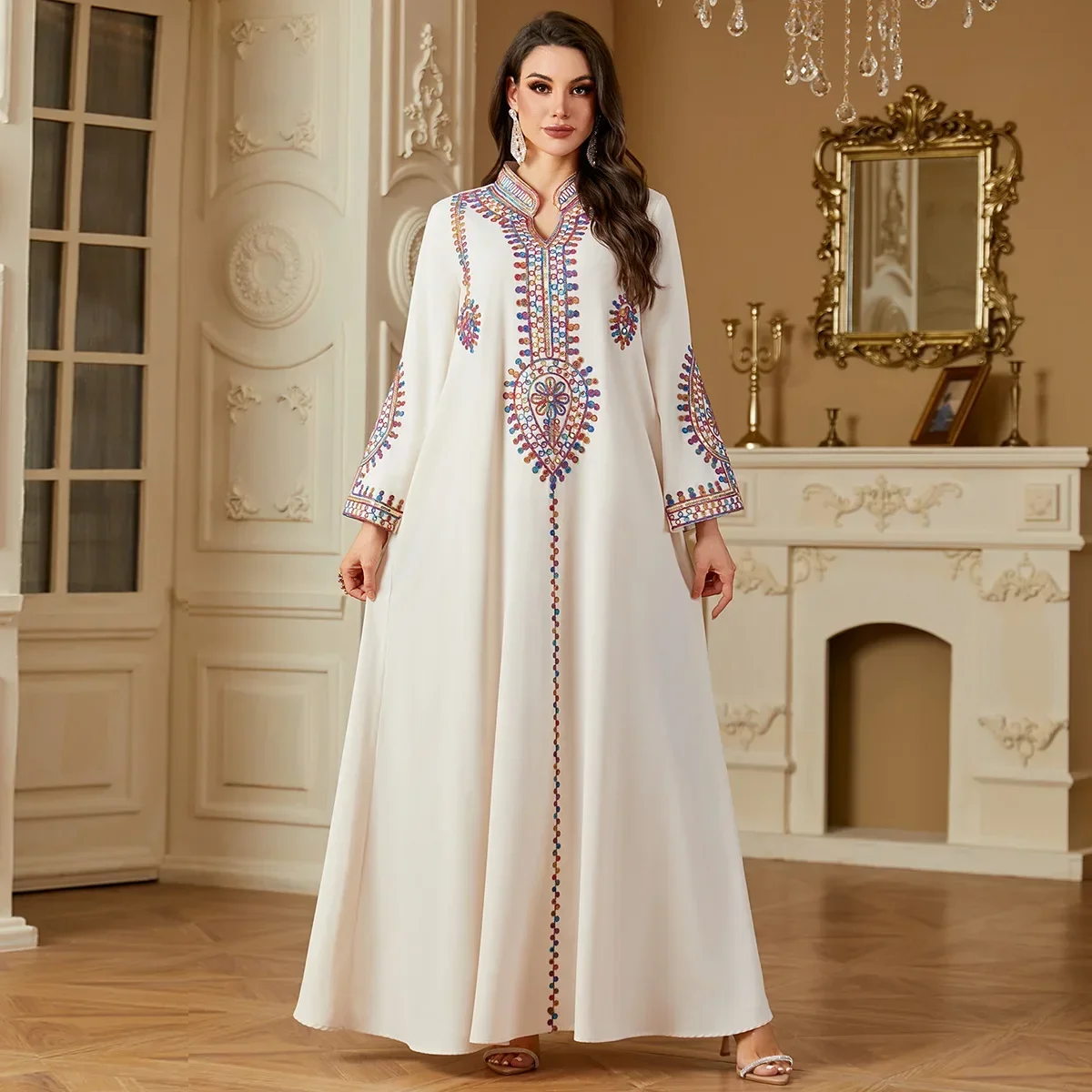 

Embroidered Abayas for Women Muslim Evening Eid Party Dress Kaftan Dubai Turkey Robe Arabic Islam Jalabiya Caftan Marocain Femme