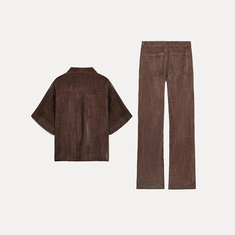 

Z 2025 Summer New Women's Sle irt Drape Straight Leg Pants Polyester Fiber Faion Set Women's Clothing