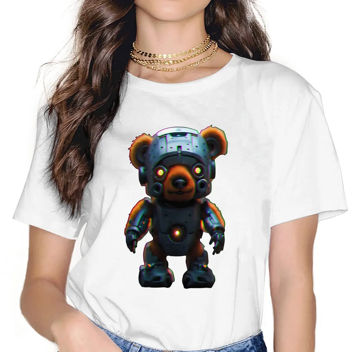 Classic TShirt For Girls Teddy Robot Y2k Tops Fashion Female Polyester T Shirt Soft Graphic