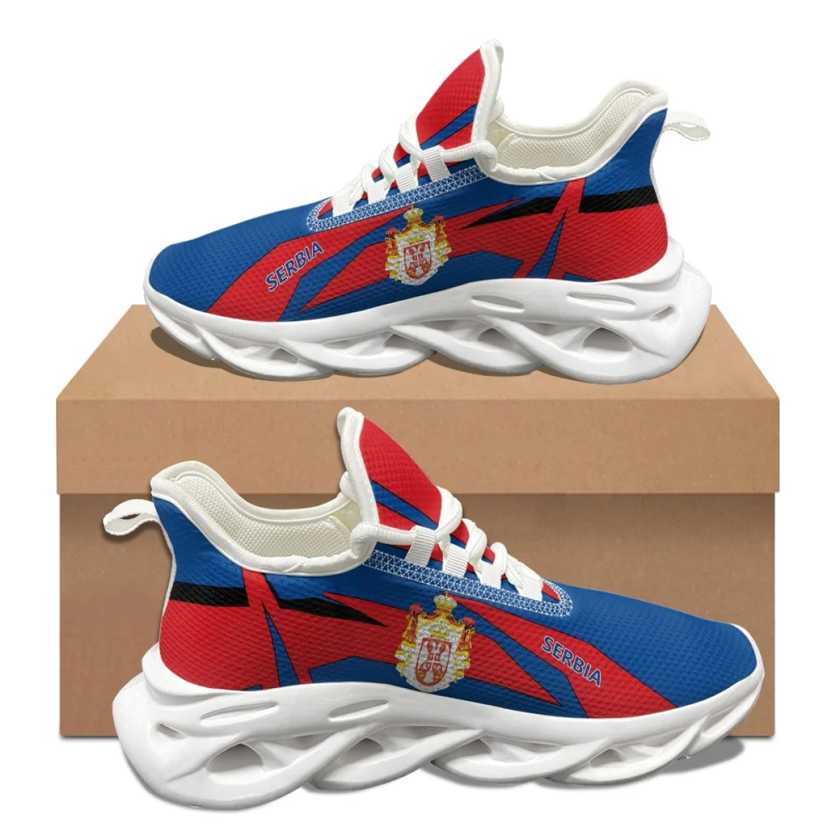 Serbia Country Flag Print Unisex Autumn Winter Outdoor Travel Sneakers Fashion Dirt Resistant Mesh Shock Absorbing Running Shoes