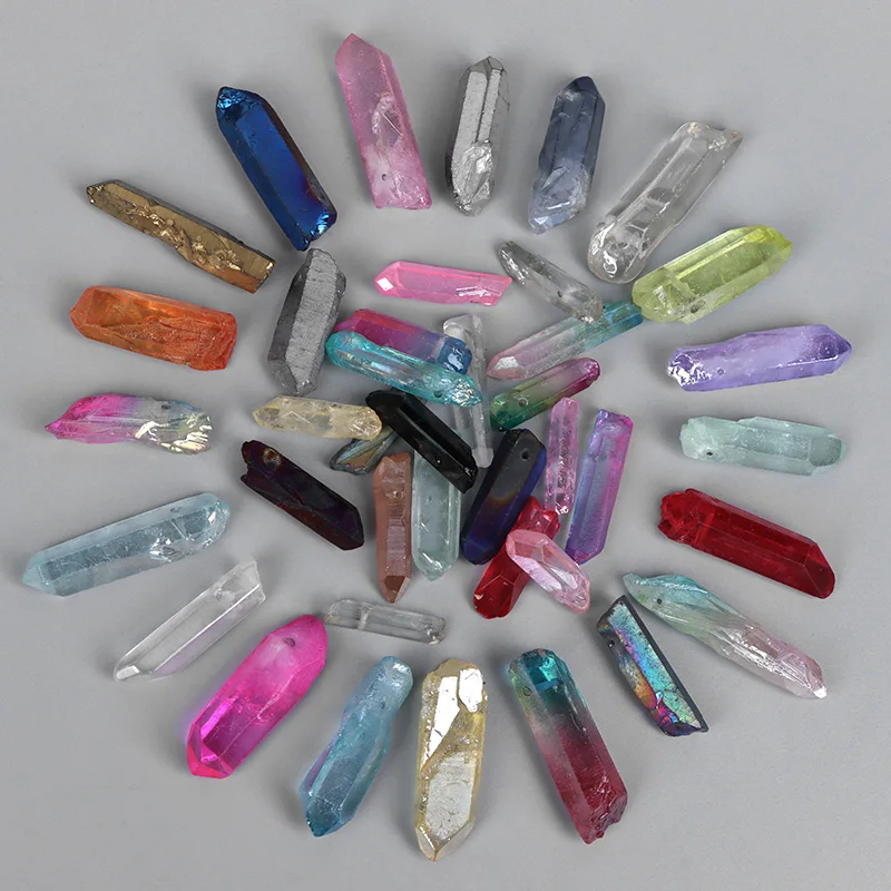 Multi Color Quartz Stick Point Beads Natural Top Drilled Raw Quartz Crystal Loose Spike Point Beads Jewelry Making Accessories