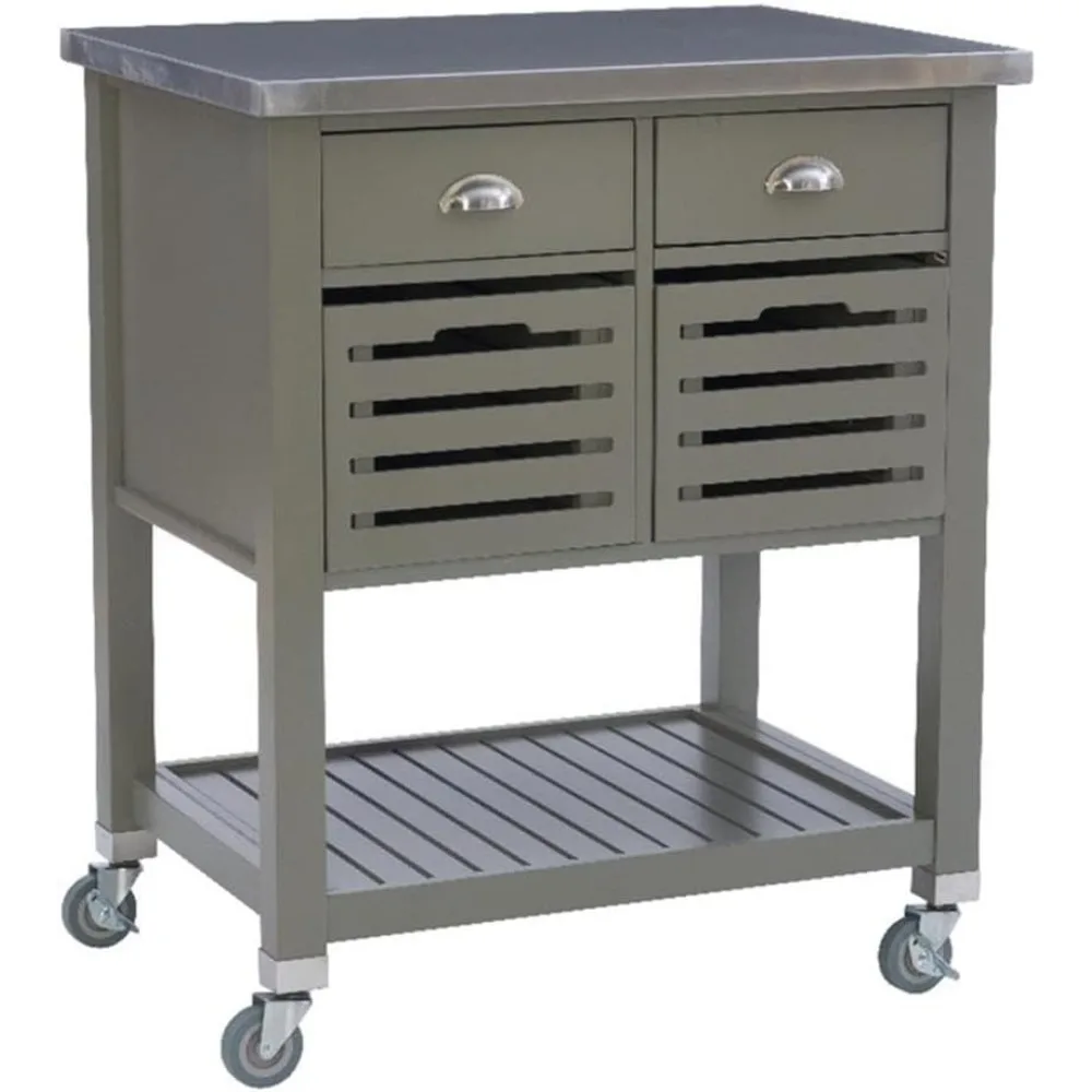 

Wood Stainless Steel Top Rolling Microwave Kitchen Island Cart in Gray