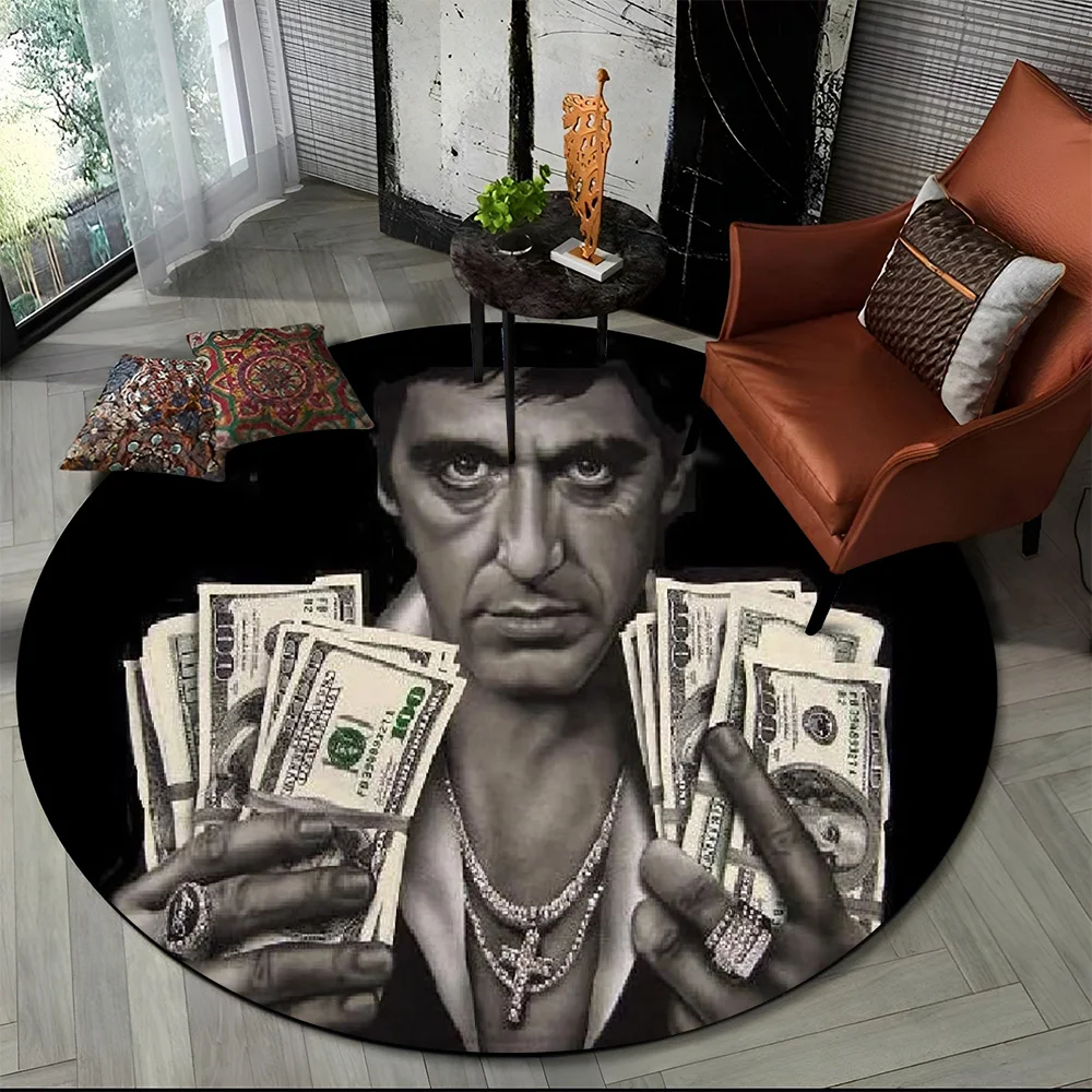 3D Printing Movie Scarface Tony HD Round Carpet Rug for Living Room Bedroom Child Playroom Decor,Pet Area Rug Non-slip Floor Mat