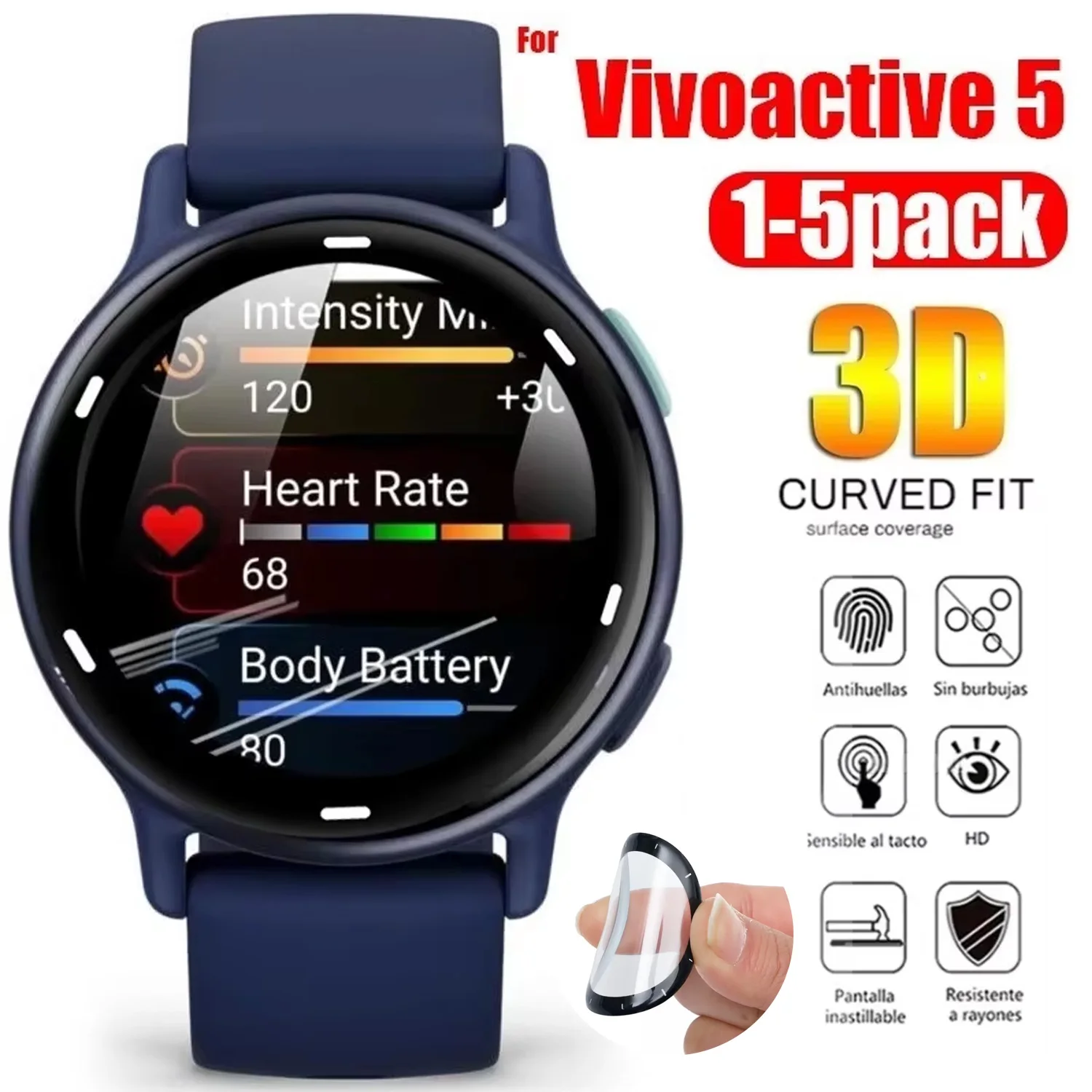 1-5Pack For Garmin Vivoactive 5 Screen Protector Anti-scratch Film For Garmin Vivoactive 5 Protective Film Accessories Not Glass