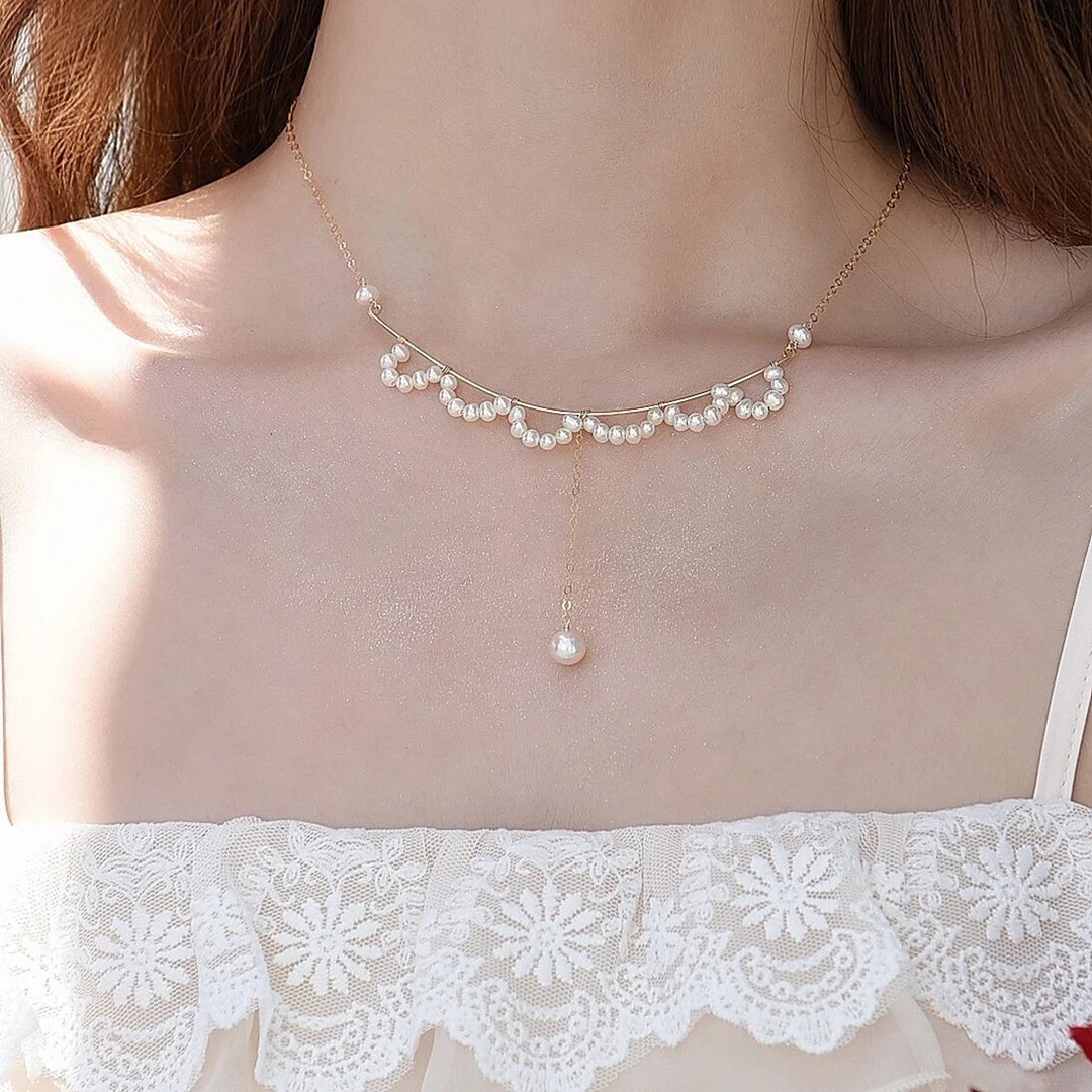 

Lii Ji Real Pearl High Luster Lace Choker Necklace 14k Gold Filled 40+5cm Women Jewelry Gift