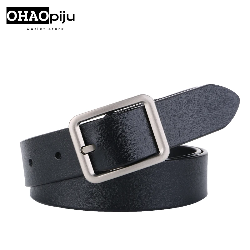 2024 New Belts for Women Genuine Leather Luxury Designer Jeans Belt Female Waistband Fashion Square Metal Buckle Belt Lady Black