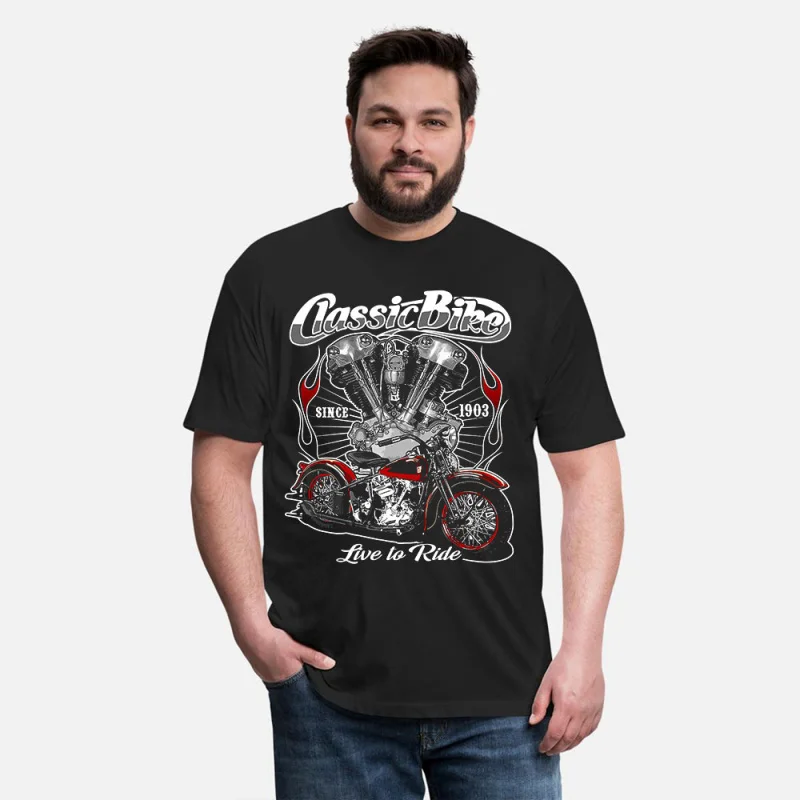 

classic Bike Live to ride Custom Retro Cafe Racer Gift T-Shirt for Racing bikers 100% cotton printed Motorcycle Graphic clothes